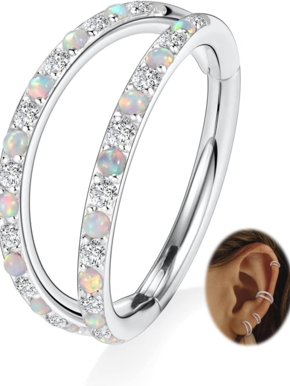 Double Nose Hoop Ring & Helix Earring Set - Surgical Steel Piercing Jewelry